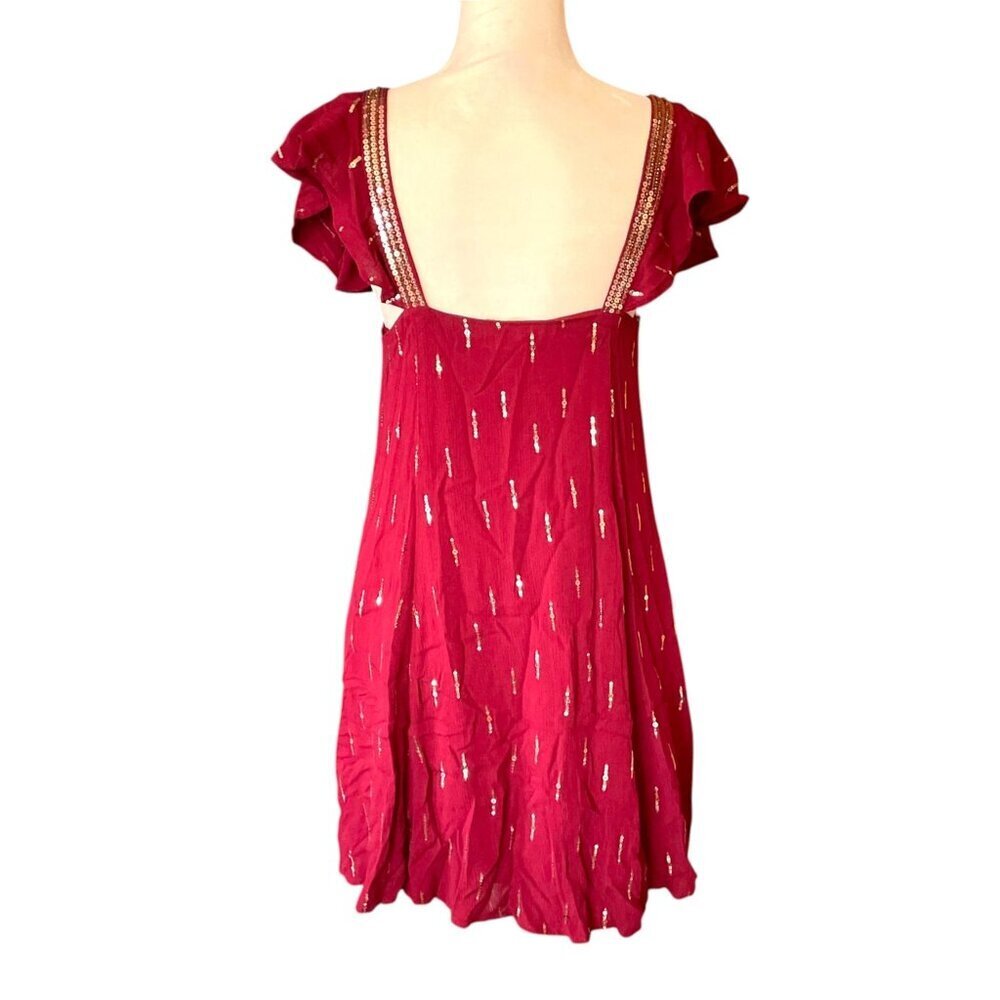 NWT Altar'd State Deenie Boho Burgundy Mini Dress SZ M Gold Sequin Whimsigoth - Picture 3 of 13